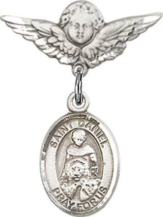 Sterling Silver Small Angel w/Wings St. Daniel Baby Badge - Engravable
