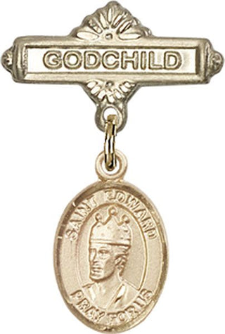 14kt Gold Godchild St. Edward the Confessor Baby Badge - Engravable