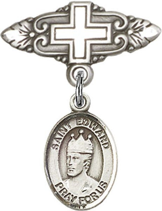 Sterling Silver Badge Pin With Cross St. Edward the Confessor Baby Badge - Engravable