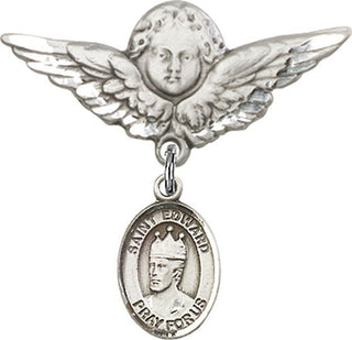 Sterling Silver Large Angel w/Wings St. Edward the Confessor Baby Badge - Engravable