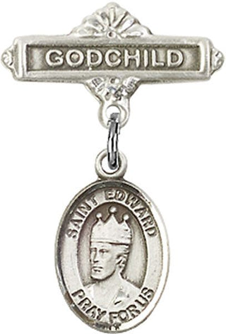 Sterling Silver Godchild St. Edward the Confessor Baby Badge - Engravable
