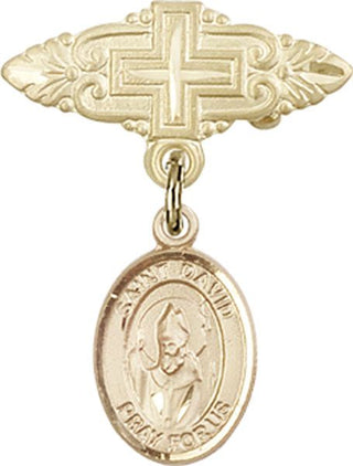 14kt Gold Badge Pin With Cross St. David of Wales Baby Badge - Engravable