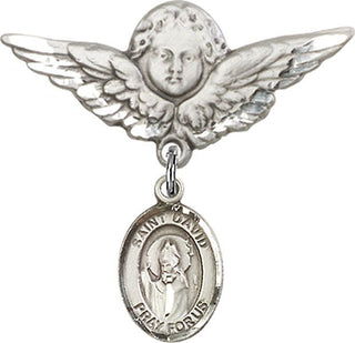 Sterling Silver Large Angel w/Wings St. David of Wales Baby Badge - Engravable