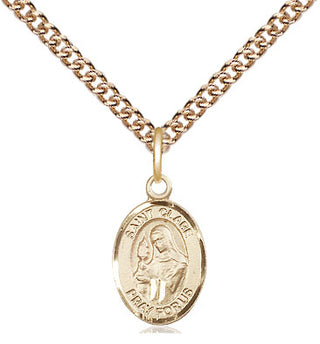 14kt Gold Saint Clare of Assisi Medal Engraved Catholic Saint Jewelry