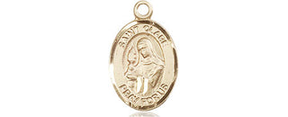 14kt Gold Saint Clare of Assisi Medal Engraved Catholic Saint Jewelry