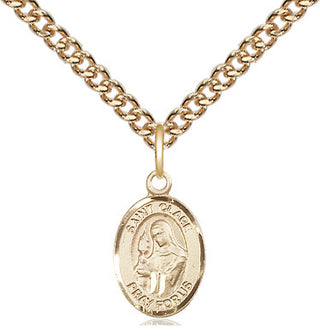 14kt Gold Saint Clare of Assisi Medal Engraved Catholic Saint Jewelry