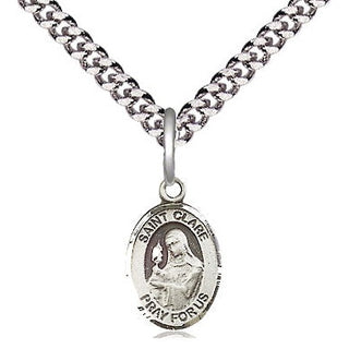 Pewter Saint Clare of Assisi Medal Religious and Catholic Jewelry Engraved Catholic Saint Jewelry