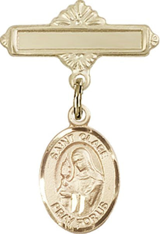 14kt Gold Filled Polished Badge Pin St. Clare of Assisi Baby Badge - Engravable