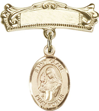 14kt Gold Filled Badge Pin St. Clare of Assisi Baby Badge - Engravable
