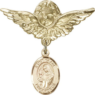 14kt Gold Filled Large Angel w/Wings St. Clare of Assisi Baby Badge - Engravable