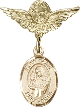 14kt Gold Filled Small Angel w/Wings St. Clare of Assisi Baby Badge - Engravable