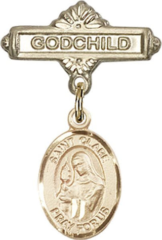 14kt Gold Filled Godchild St. Clare of Assisi Baby Badge - Engravable