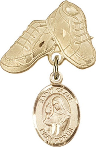 14kt Gold Baby Boots St. Clare of Assisi Baby Badge - Engravable