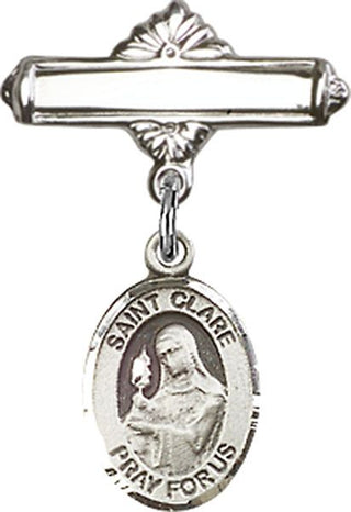 Sterling Silver Polished Badge Pin St. Clare of Assisi Baby Badge - Engravable