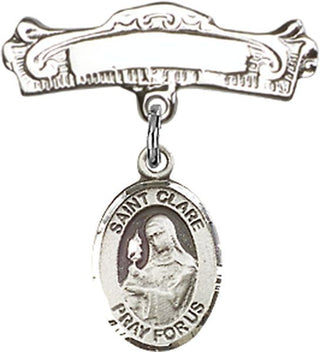 Sterling Silver Badge Pin St. Clare of Assisi Baby Badge - Engravable