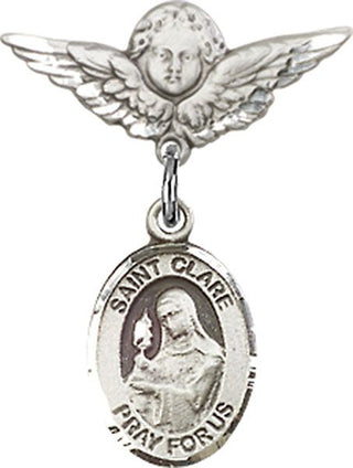 Sterling Silver Small Angel w/Wings St. Clare of Assisi Baby Badge - Engravable