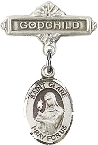 Sterling Silver Godchild St. Clare of Assisi Baby Badge - Engravable