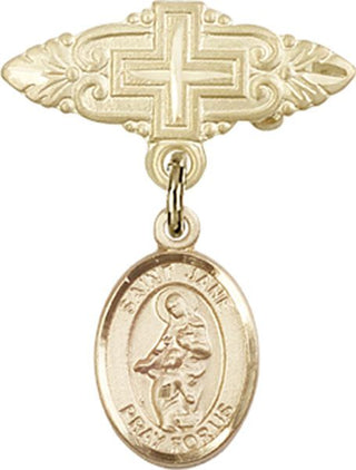 14kt Gold Badge Pin With Cross St. Jane of Valois Baby Badge - Engravable