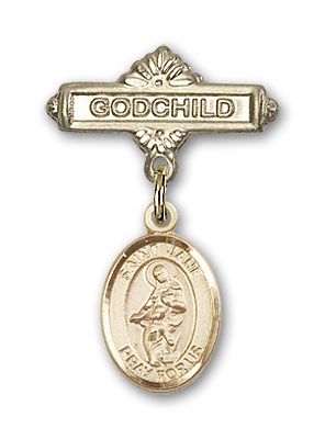14kt Gold Godchild St. Jane of Valois Baby Badge - Engravable