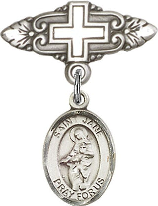 Sterling Silver Badge Pin With Cross St. Jane of Valois Baby Badge - Engravable