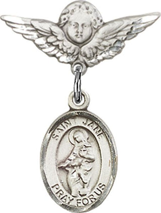 Sterling Silver Small Angel w/Wings St. Jane of Valois Baby Badge - Engravable