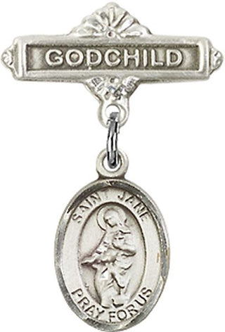 Sterling Silver Godchild St. Jane of Valois Baby Badge - Engravable