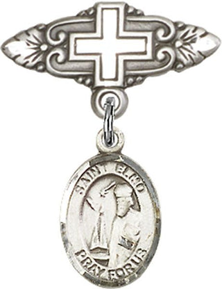 Sterling Silver Badge Pin With Cross St. Elmo Baby Badge - Engravable