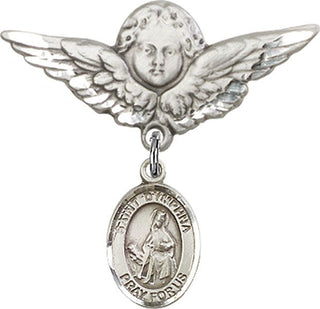 Sterling Silver Large Angel w/Wings St. Dymphna Baby Badge - Engravable