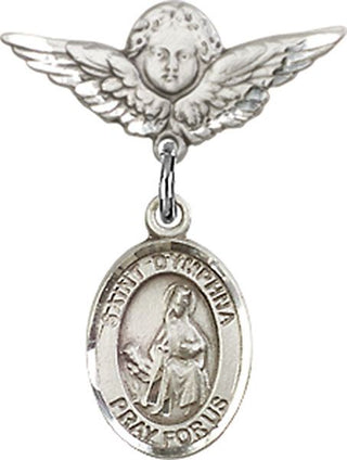 Sterling Silver Small Angel w/Wings St. Dymphna Baby Badge - Engravable