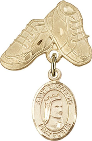 14kt Gold Baby Boots St. Elizabeth of Hungary Baby Badge - Engravable