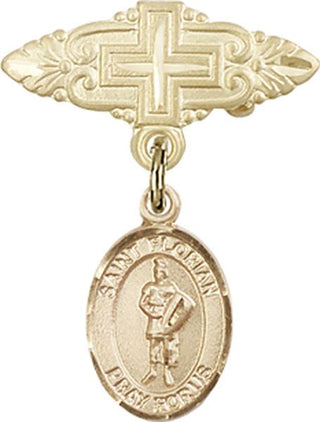 14kt Gold Filled Badge Pin With Cross St. Florian Baby Badge - Engravable