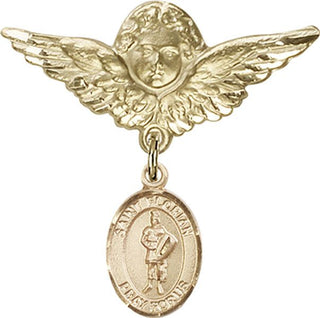 14kt Gold Filled Large Angel w/Wings St. Florian Baby Badge - Engravable