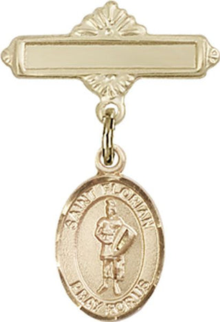 14kt Gold Polished Badge Pin St. Florian Baby Badge - Engravable