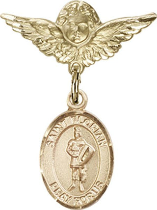 14kt Gold Small Angel w/Wings St. Florian Baby Badge - Engravable