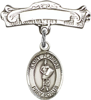 Sterling Silver Badge Pin St. Florian Baby Badge - Engravable