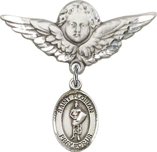 Sterling Silver Large Angel w/Wings St. Florian Baby Badge - Engravable