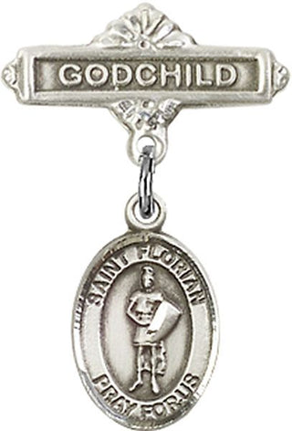 Sterling Silver Godchild St. Florian Baby Badge - Engravable