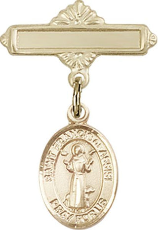 14kt Gold Filled Polished Badge Pin St. Francis of Assisi Baby Badge - Engravable