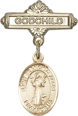 14kt Gold Filled Godchild St. Francis of Assisi Baby Badge - Engravable