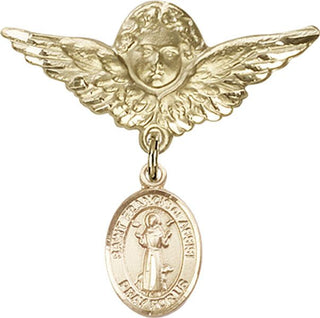 14kt Gold Large Angel w/Wings St. Francis of Assisi Baby Badge - Engravable