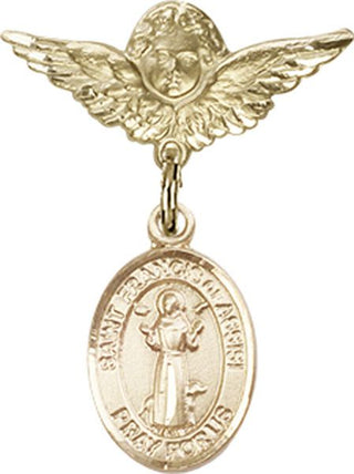 14kt Gold Small Angel w/Wings St. Francis of Assisi Baby Badge - Engravable