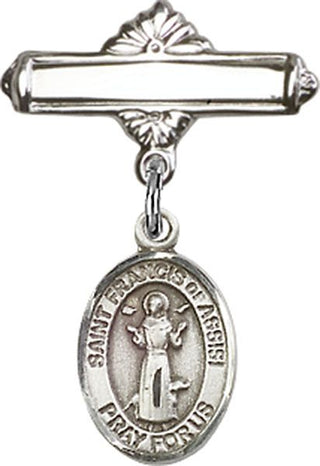 Sterling Silver Polished Badge Pin St. Francis of Assisi Baby Badge - Engravable