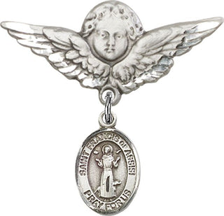 Sterling Silver Large Angel w/Wings St. Francis of Assisi Baby Badge - Engravable