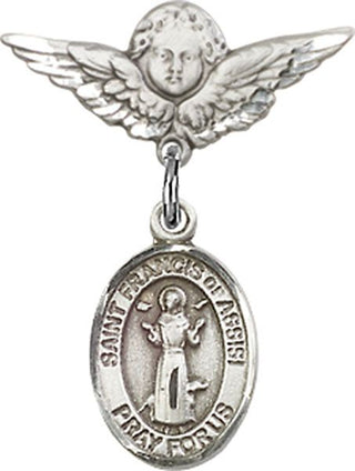 Sterling Silver Small Angel w/Wings St. Francis of Assisi Baby Badge - Engravable