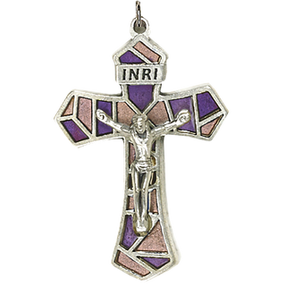 Bulk 1-1/4 inch Pink/Purple Enameled Crucifix