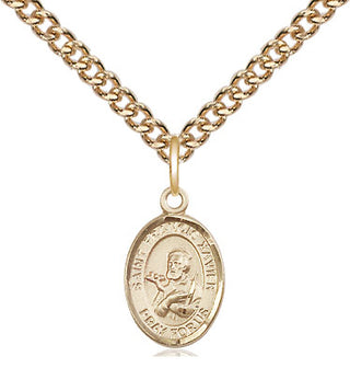 14kt Gold Saint Francis Xavier Medal Engraved Catholic Saint Jewelry