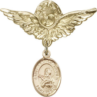 14kt Gold Filled Large Angel w/Wings St. Francis Xavier Baby Badge - Engravable