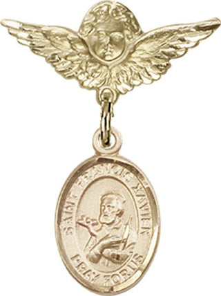 14kt Gold Filled Small Angel w/Wings St. Francis Xavier Baby Badge - Engravable