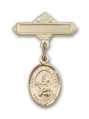 14kt Gold Polished Badge Pin St. Francis Xavier Baby Badge - Engravable
