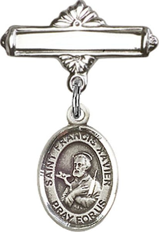 Sterling Silver Polished Badge Pin St. Francis Xavier Baby Badge - Engravable